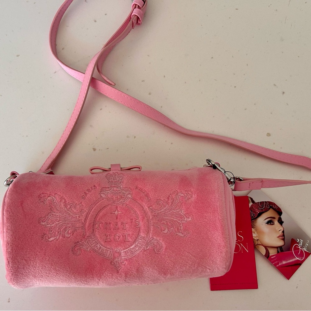 Paris Hilton Pink Velvet Barrel Crossbody Bag